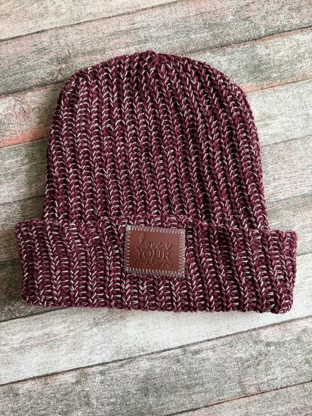 Love Your Melon Maroon and White Knit Beanie